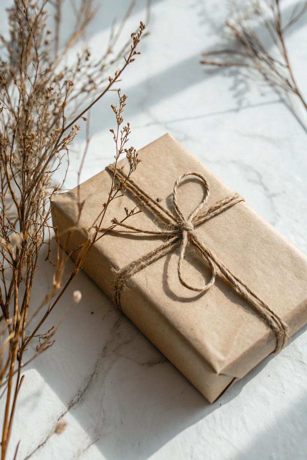Lift your present tying with woodsy hemp for a hint of retro style.