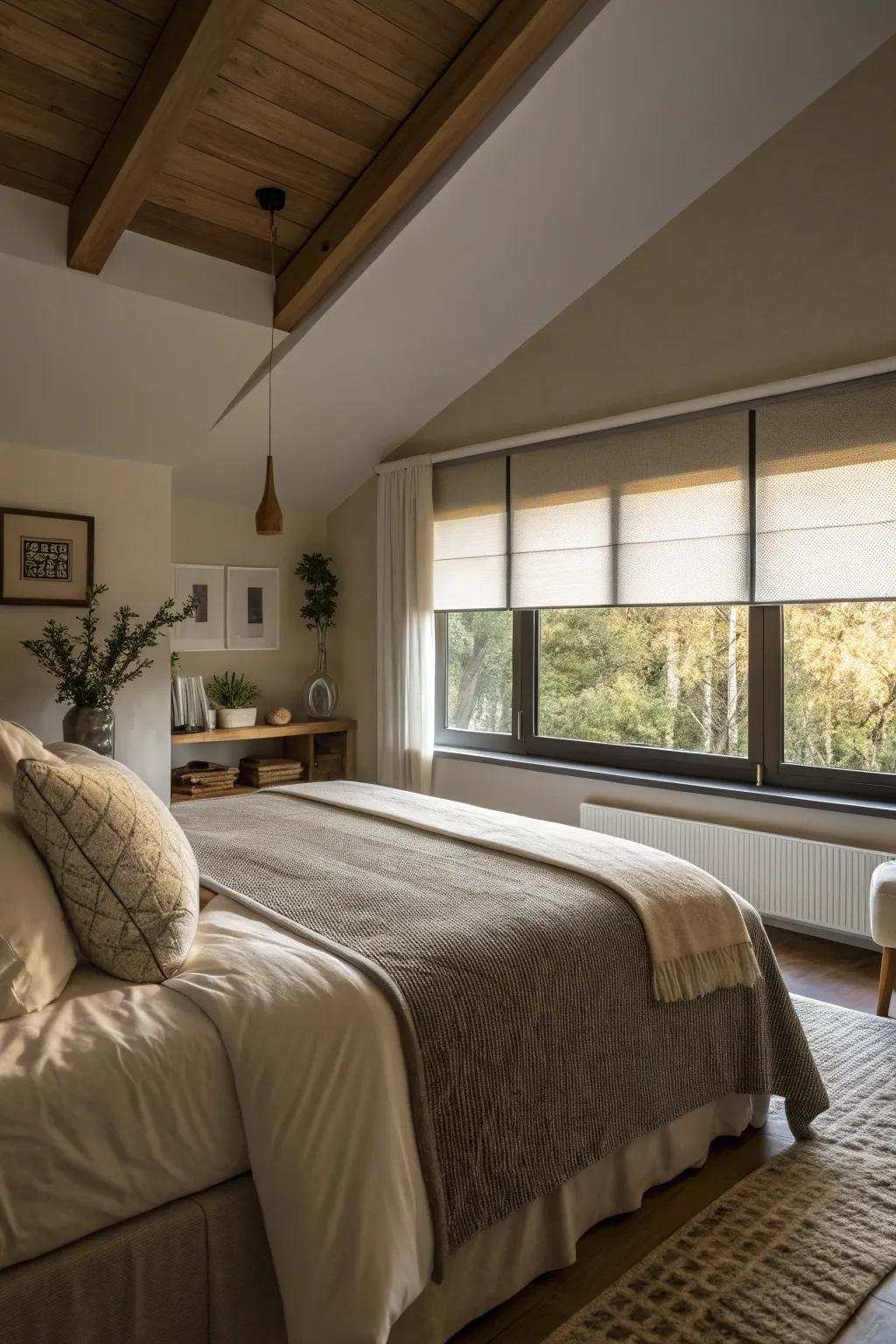 Light-blocking coverings create a tranquil, restful environment.
