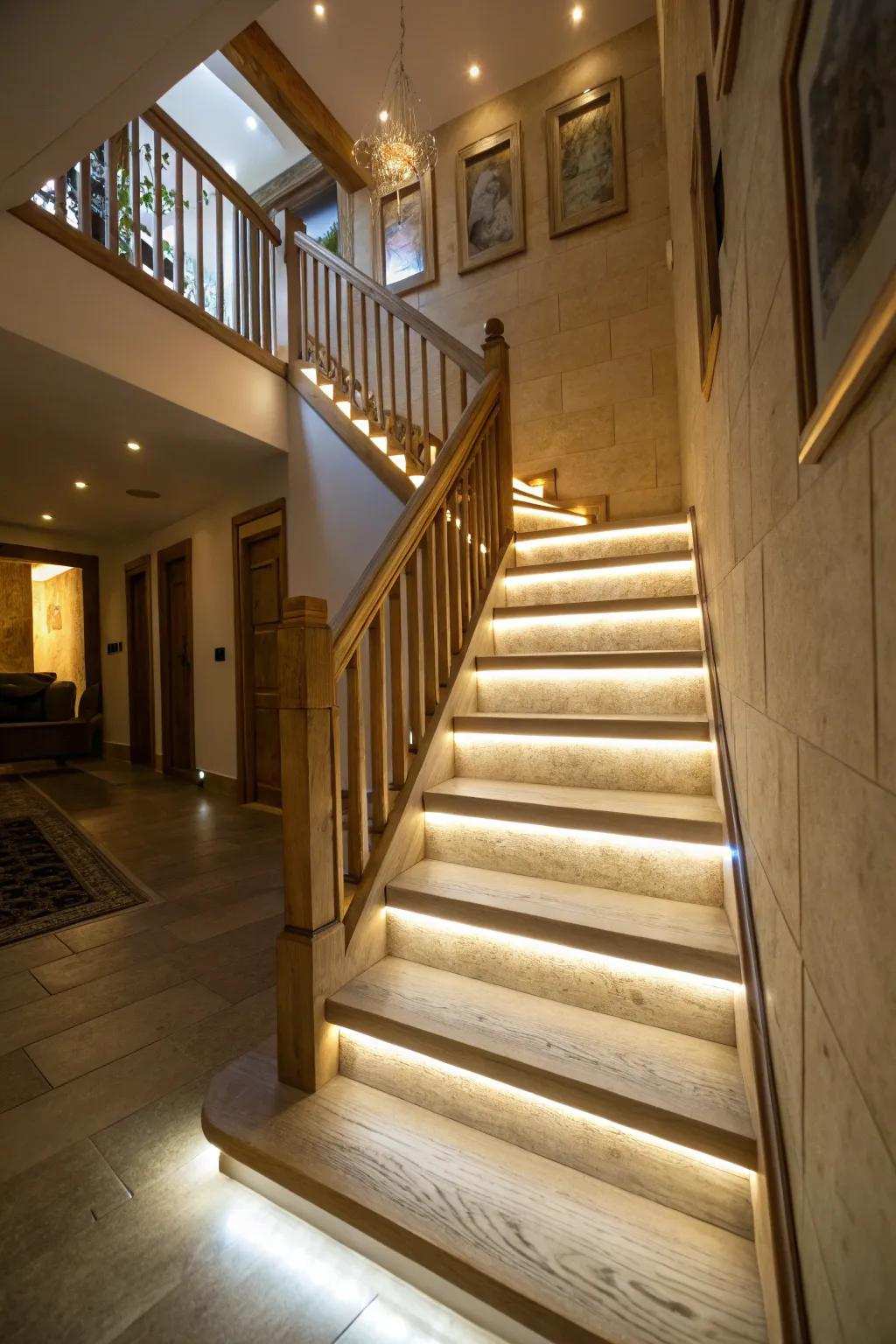 Light-emitting diode-lit steps enhance security and add a contemporary touch.