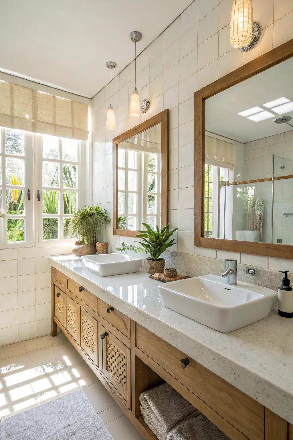 Light-reflective countertops enhance brightness and tranquility.