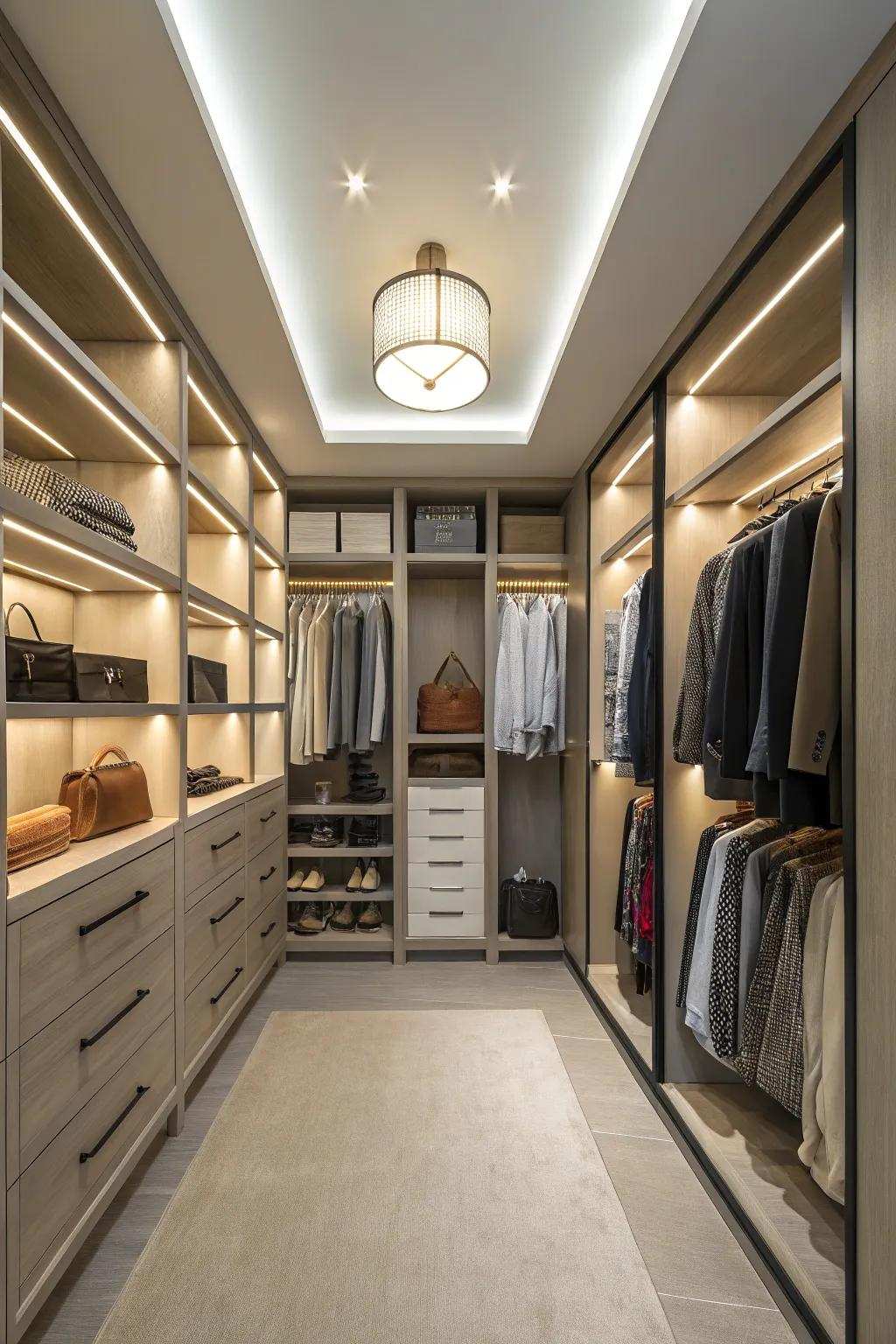 Lighting enhances your closet space.