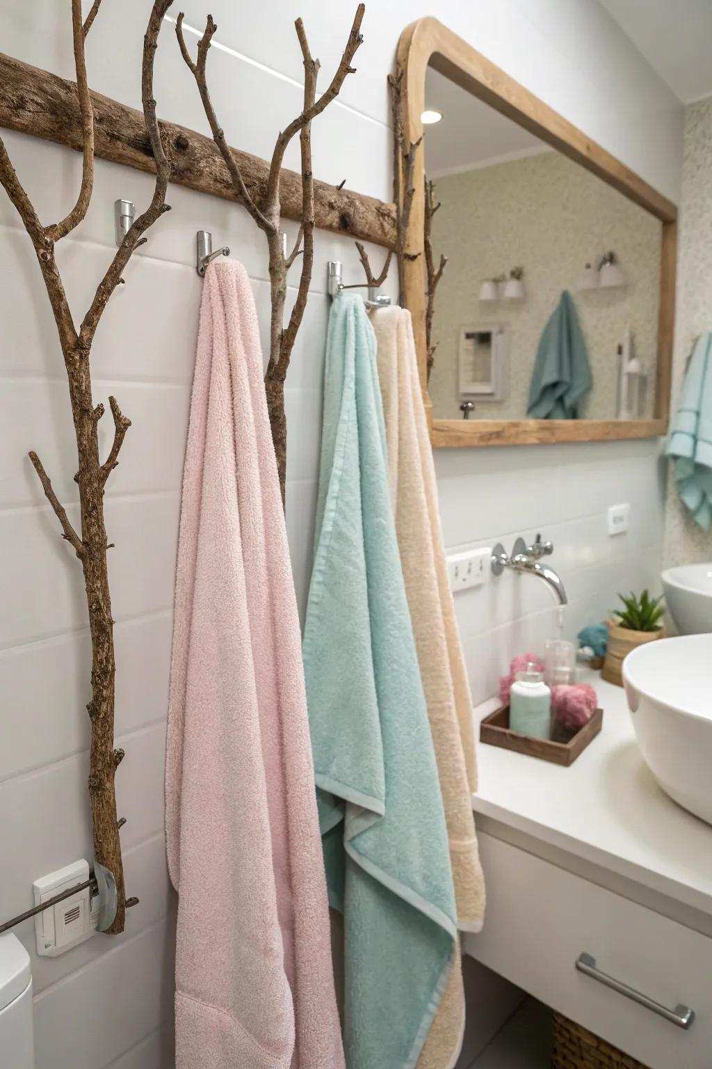 Limb-style hangers introduce a natural, whimsical touch.