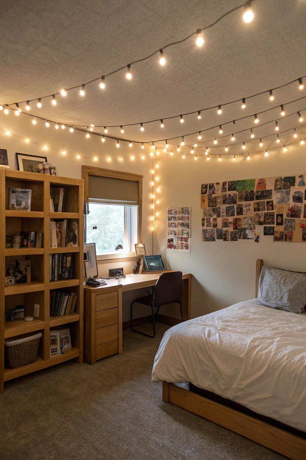 Linked lights contribute warmth to the area
