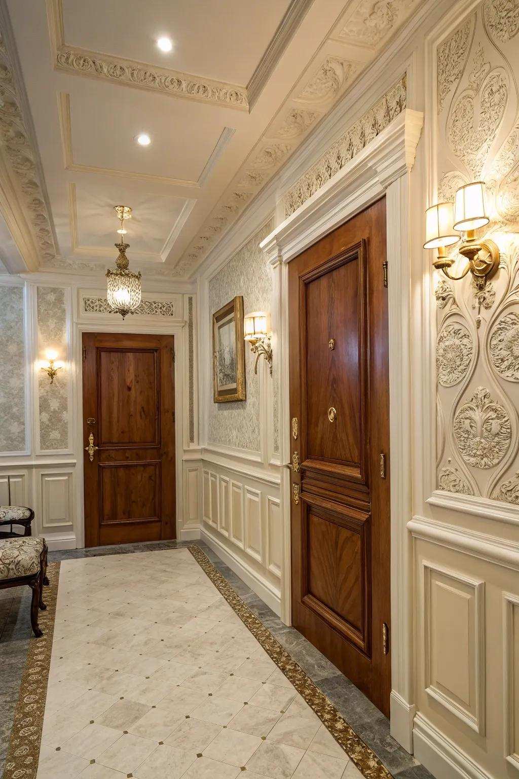 Lower wall paneling adds a timeless sophistication to any entryway.