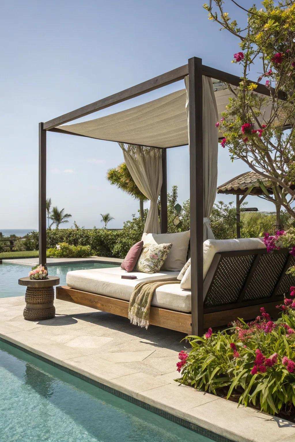 Luxurious comfort with an outdoor couch by the pool.