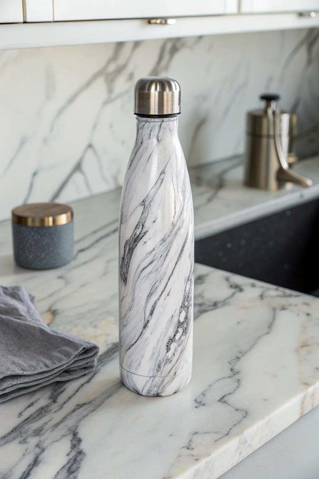 Luxurious marble effect reusable bottle decorations for a refined aesthetic.