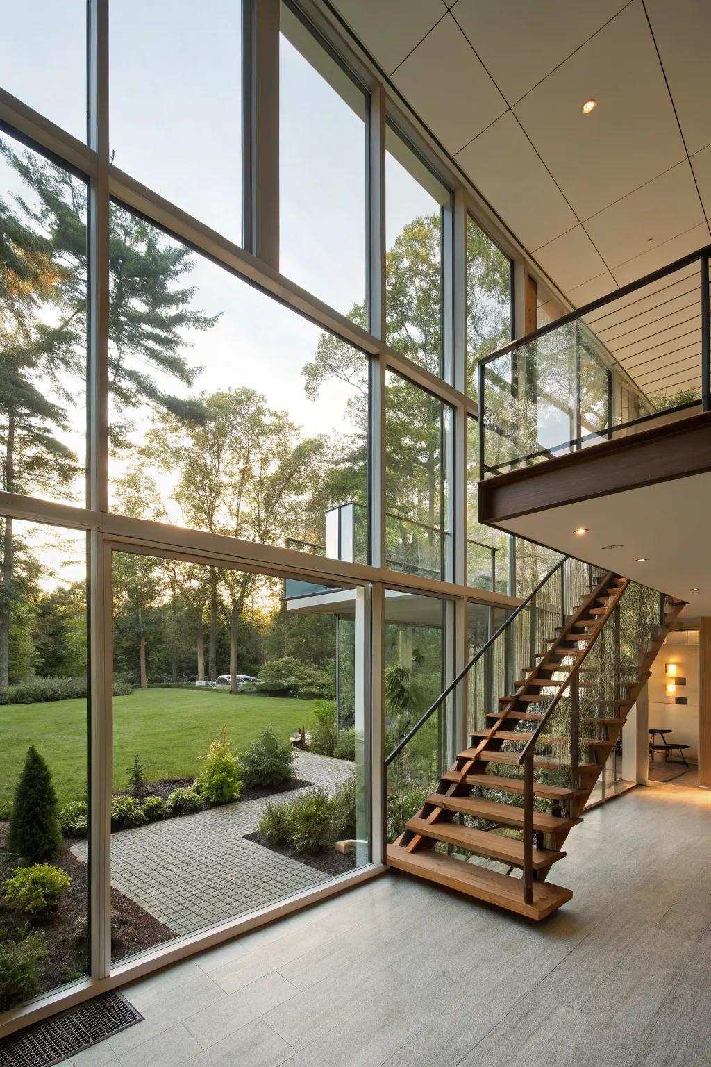 Maintain a sense of spaciousness with crystal panels between areas.
