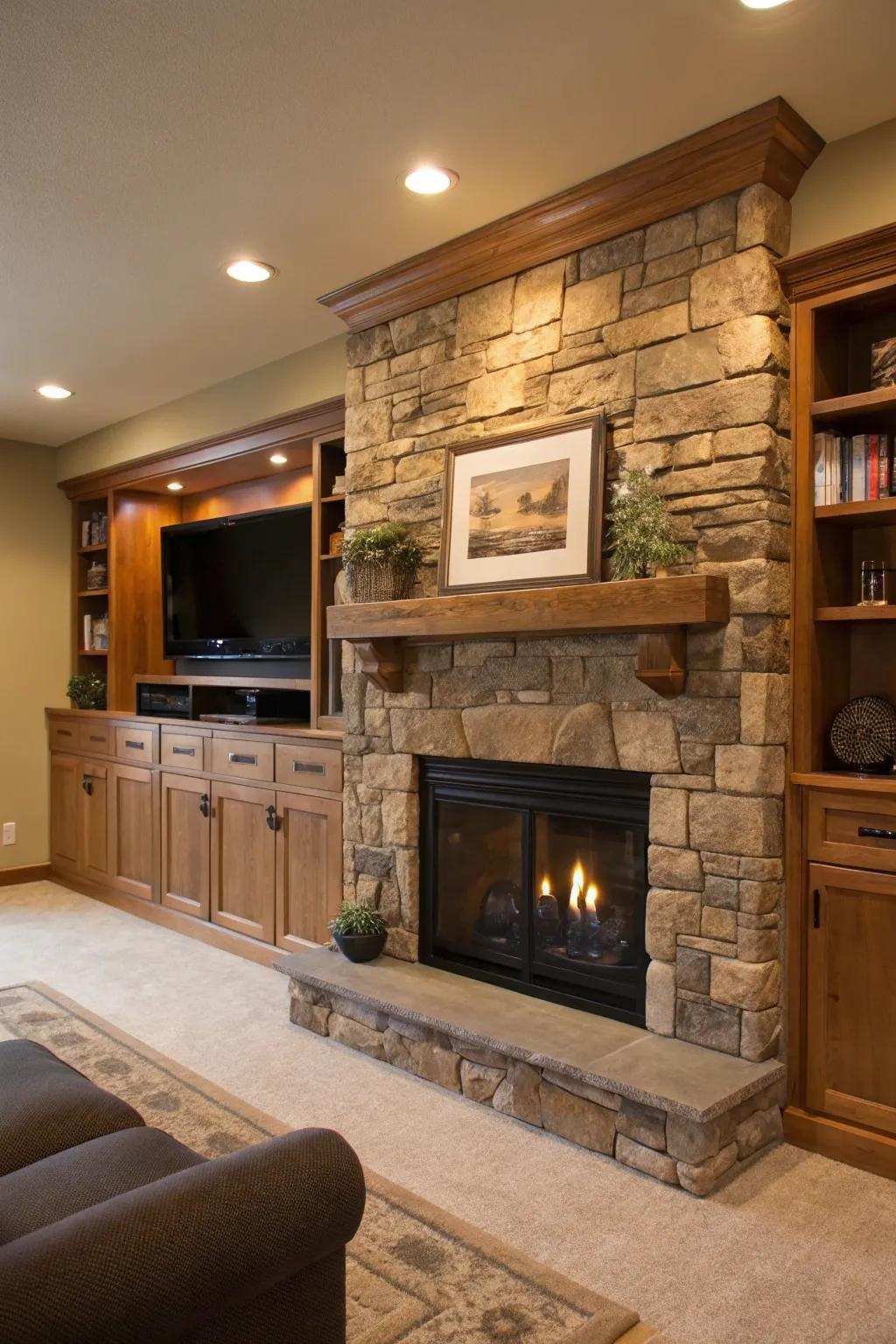 Maintain a smooth aesthetic using concealed storage options that blend seamlessly into your fireplace design.