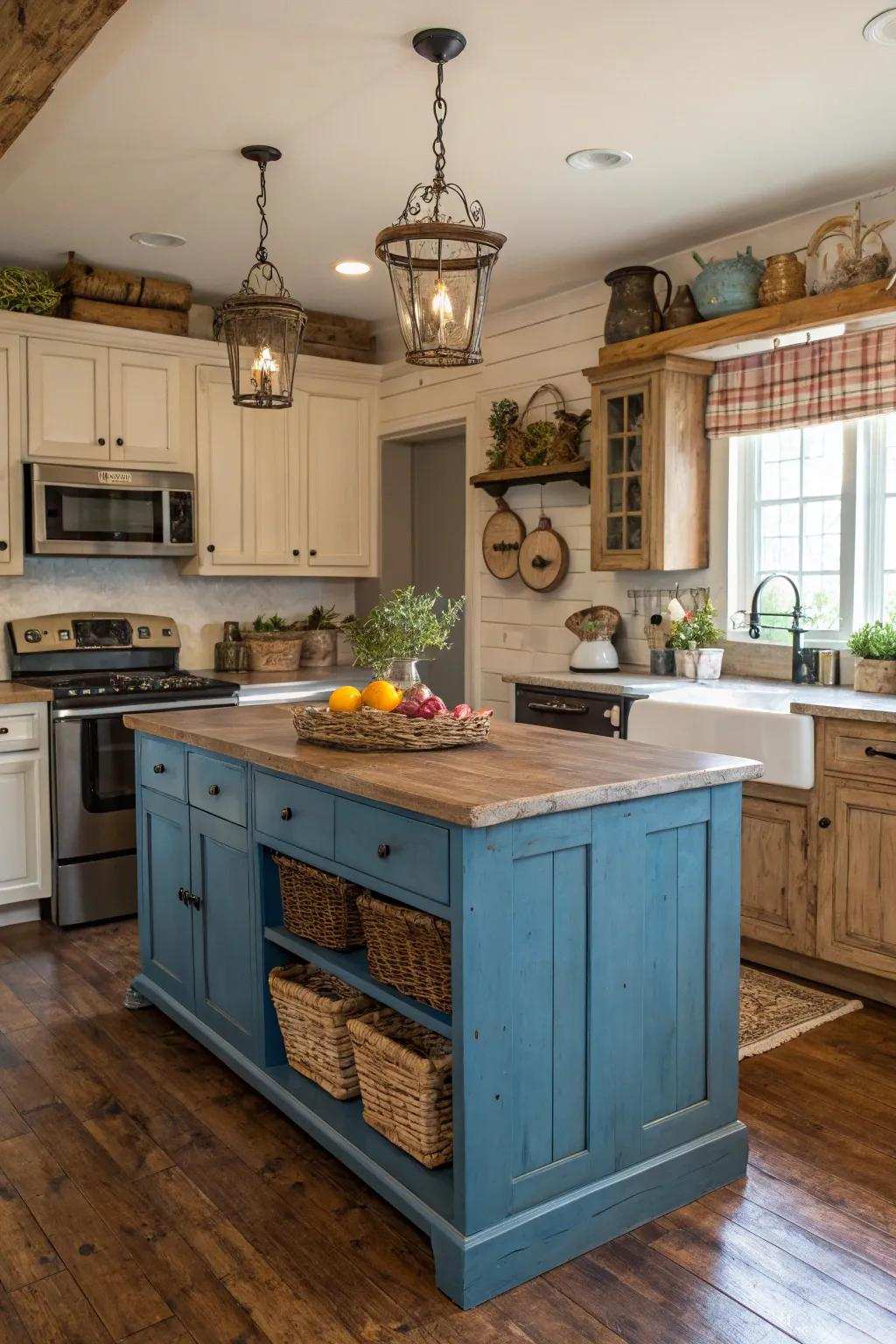 Make a bold statement by utilizing cobalt cabinet coat on your kitchen island.
