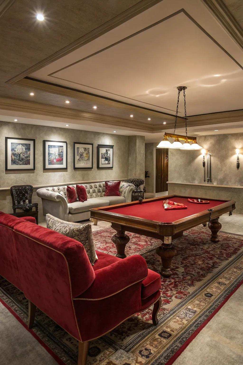 Make a bold statement with a pool table that serves as a focal point.