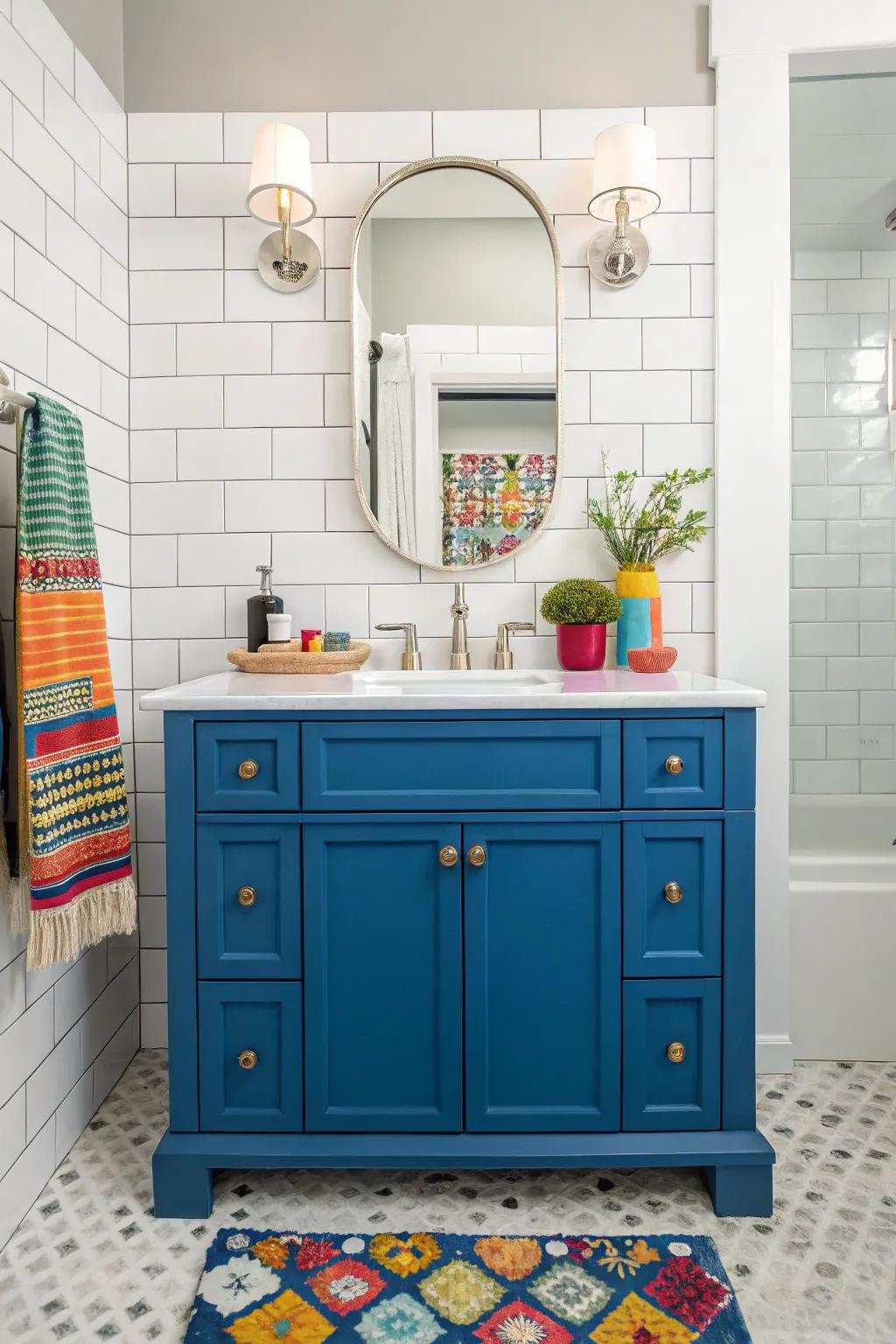 Make an impact with a vibrant blue vanity.