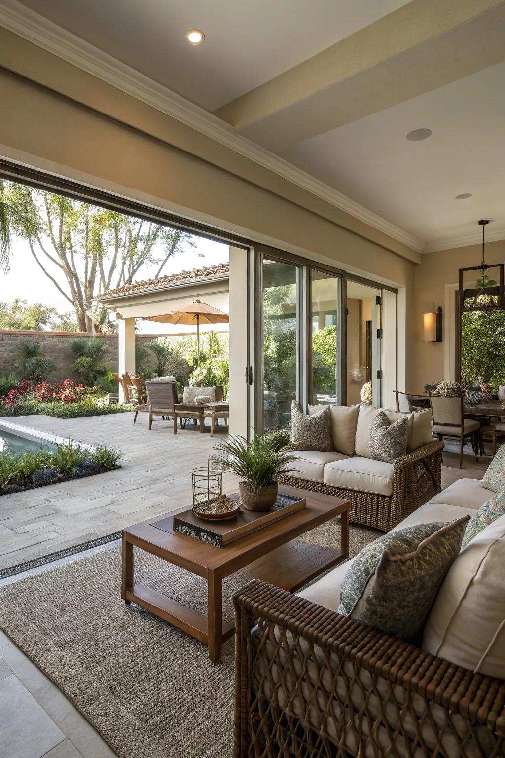 Matching decor for a smooth flow from inside to out.