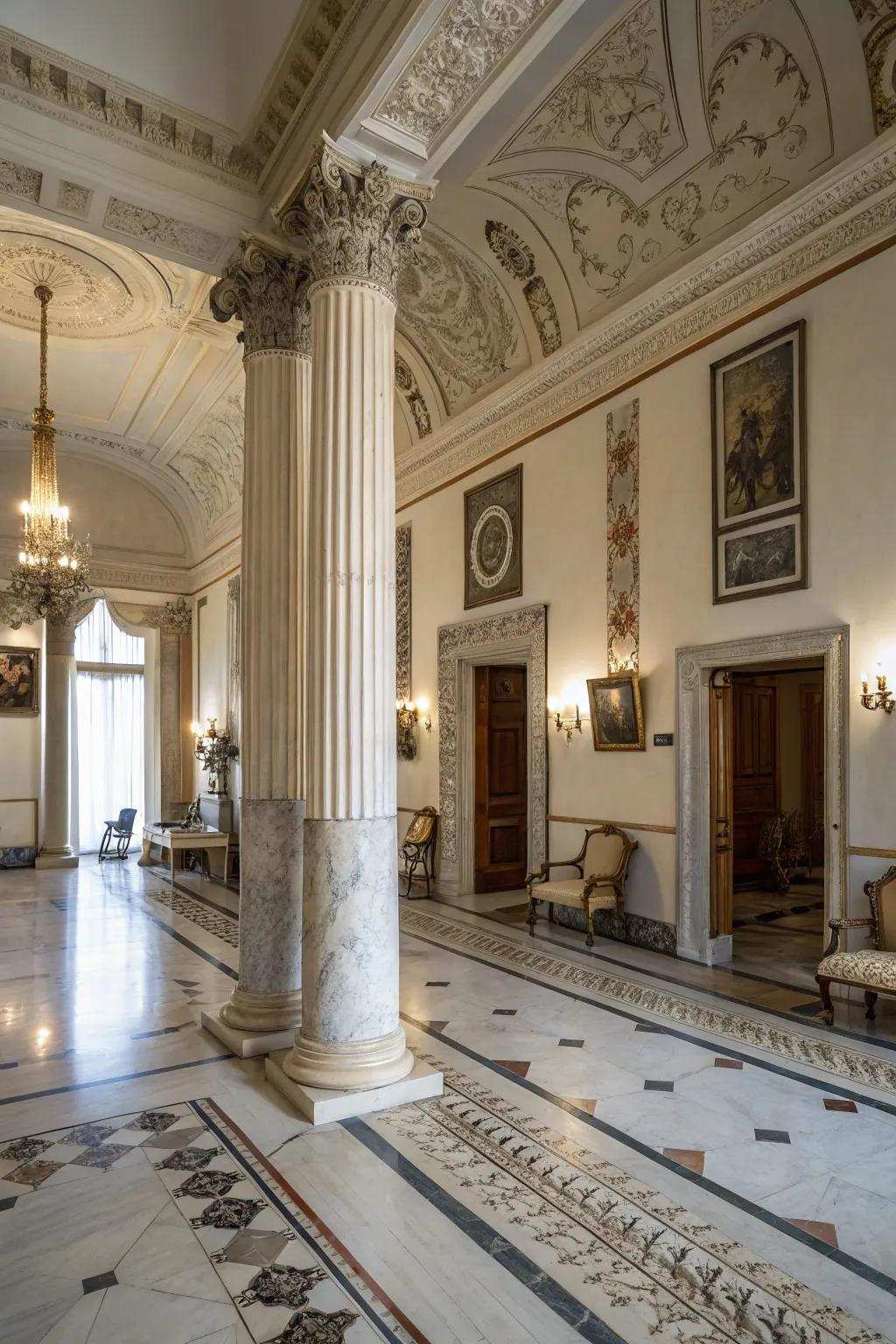 Mediterranean-inspired columns enhancing the sophistication of an elegant interior.