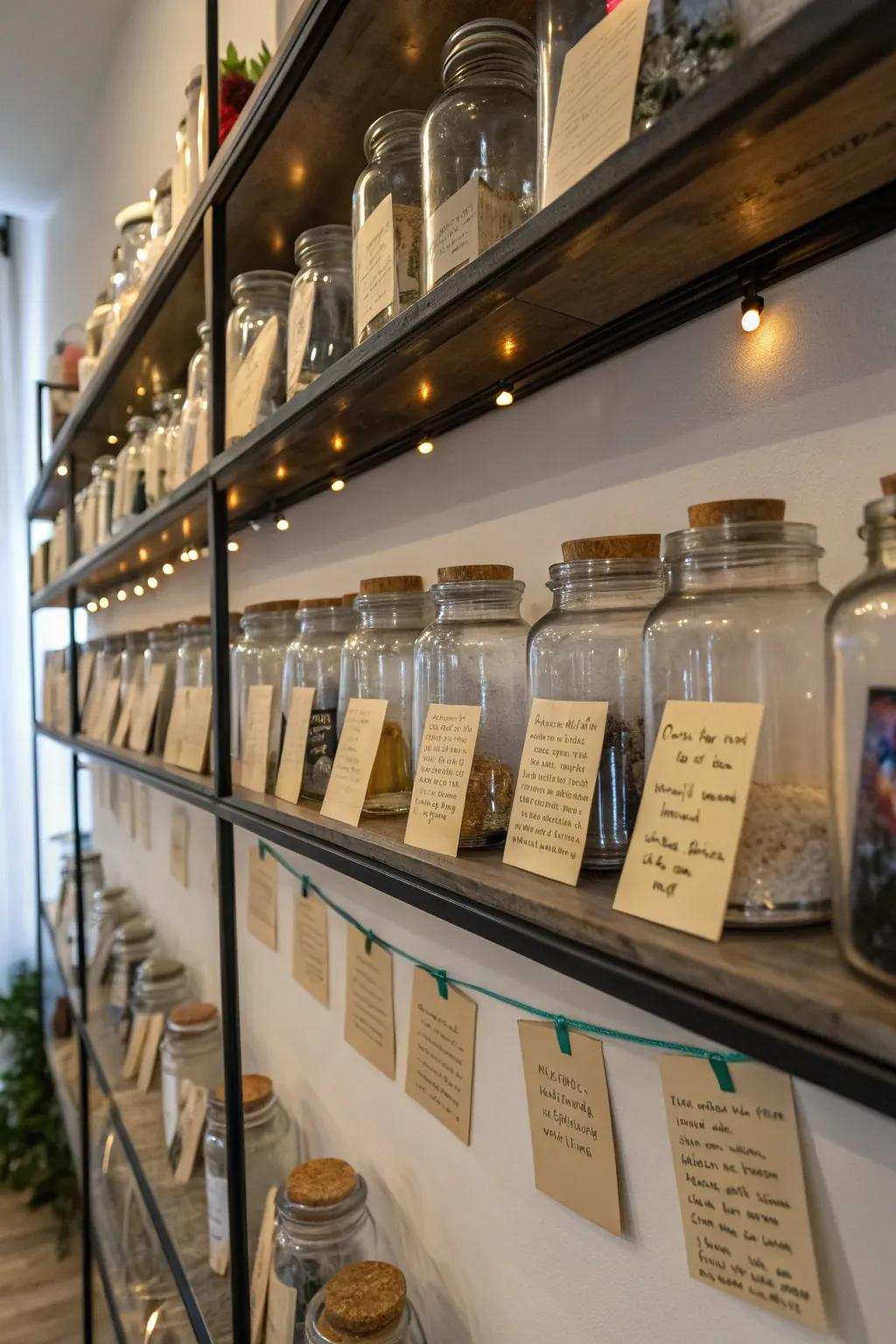 Memory vessels brimming with treasures, appending a personal element to a memory showcase.
