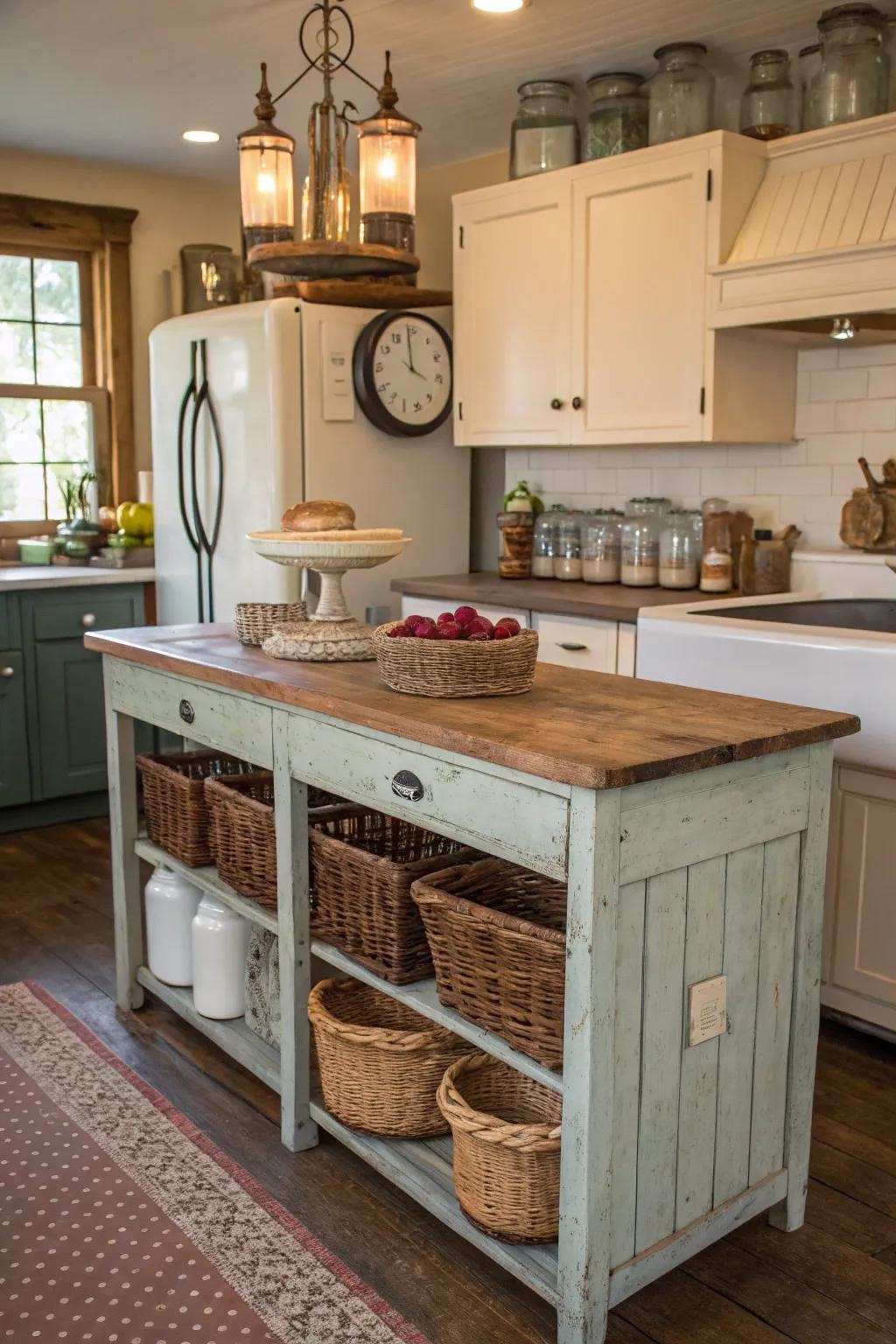 Merge untreated timber with cabinet coat for a balanced kitchen design.