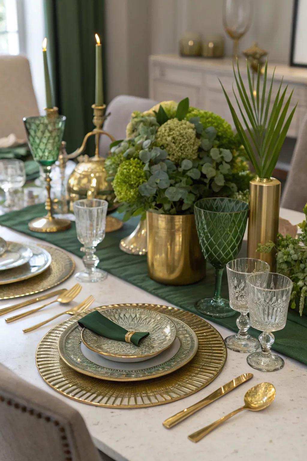 Metallic accents emphasizing the verdant theme.