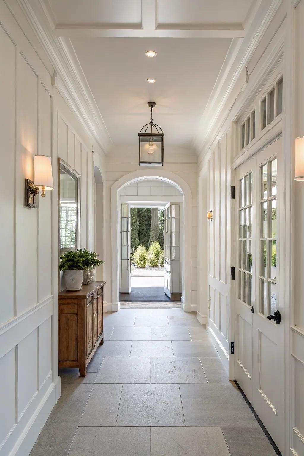 Minimalist neutral panels create a clean and serene entryway.