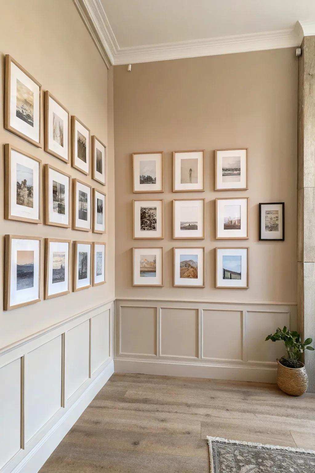 Minimalist picture wall with neutral tones.