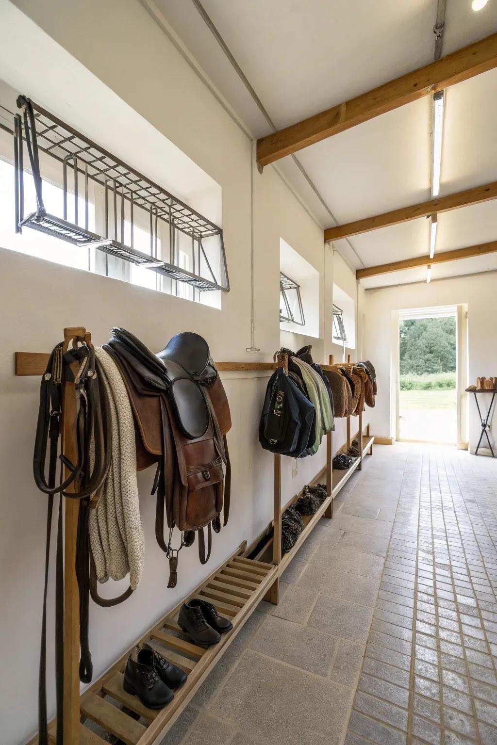 Minimalist racks maintain area openness and airiness.