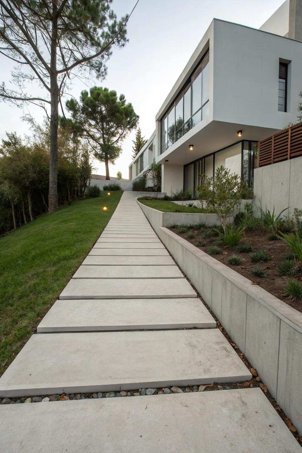 Minimalist walkways create a sleek and contemporary appearance.