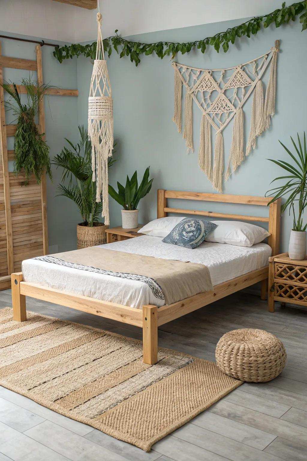 Minimalist wood furnishings complement the coastal style.