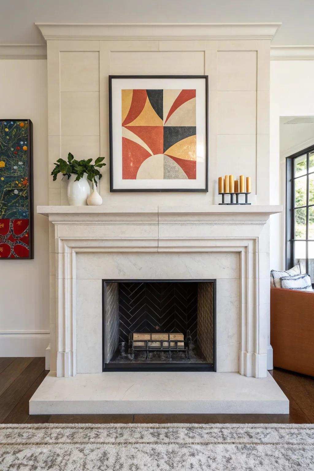 Minimalistic sophistication with a sleek fireplace.