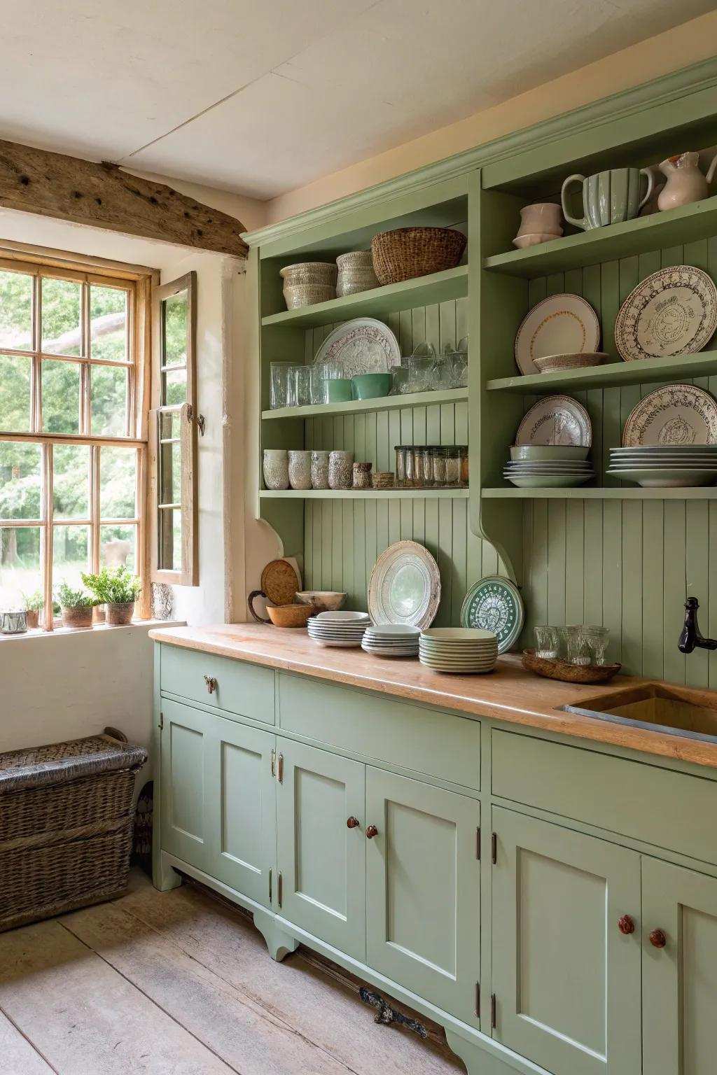 Mint generates a serene and inviting kitchen ambiance.