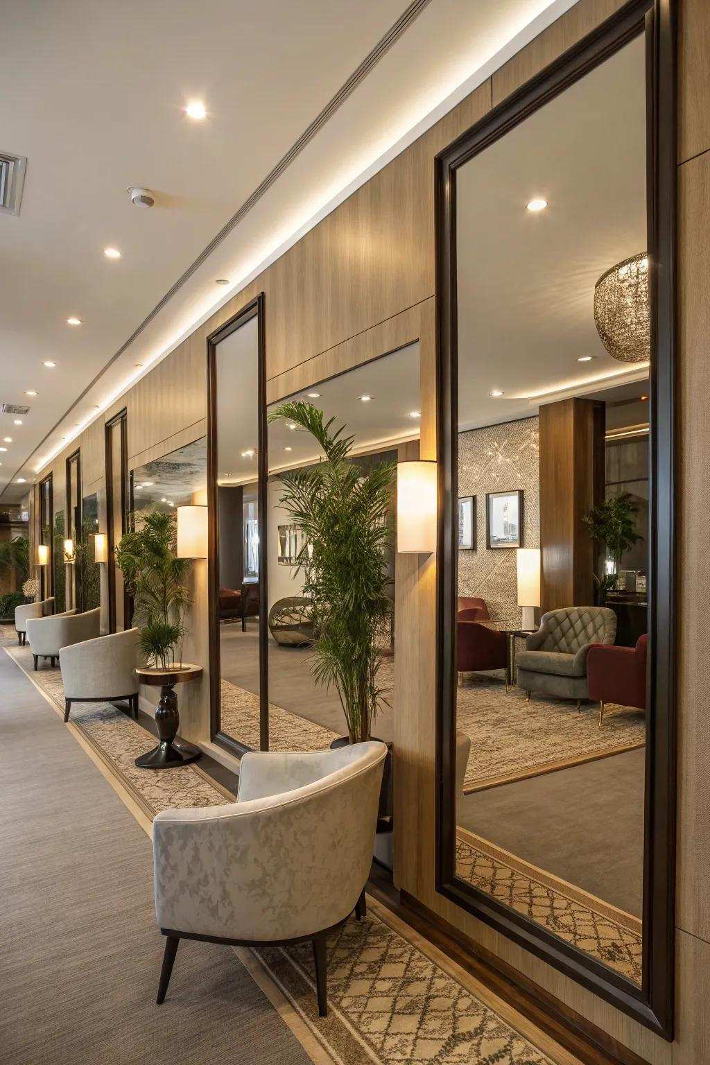 Mirrors amplify light and create an illusion of space in the living room.