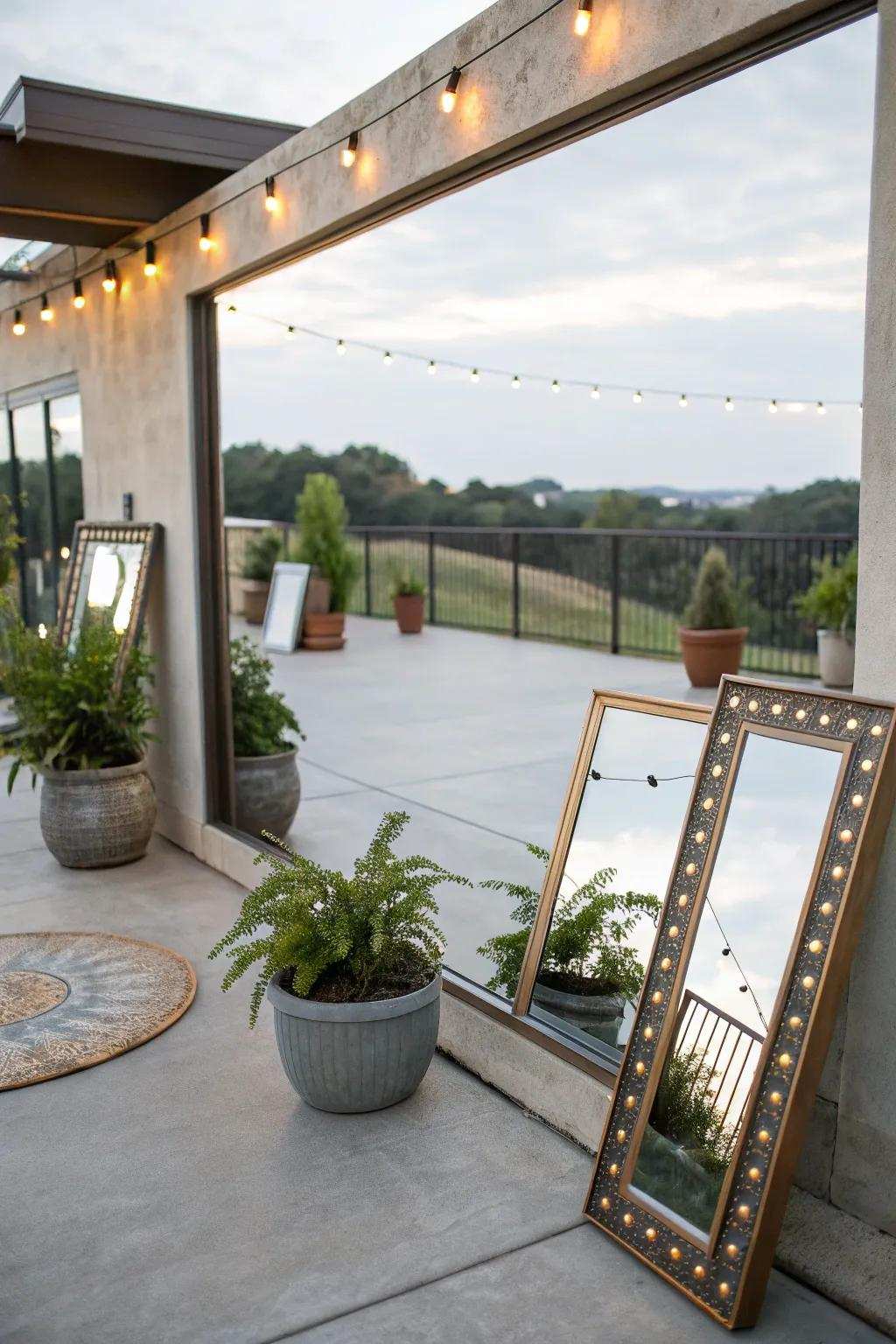 Mirrors cleverly placed can expand the visual space of your patio.