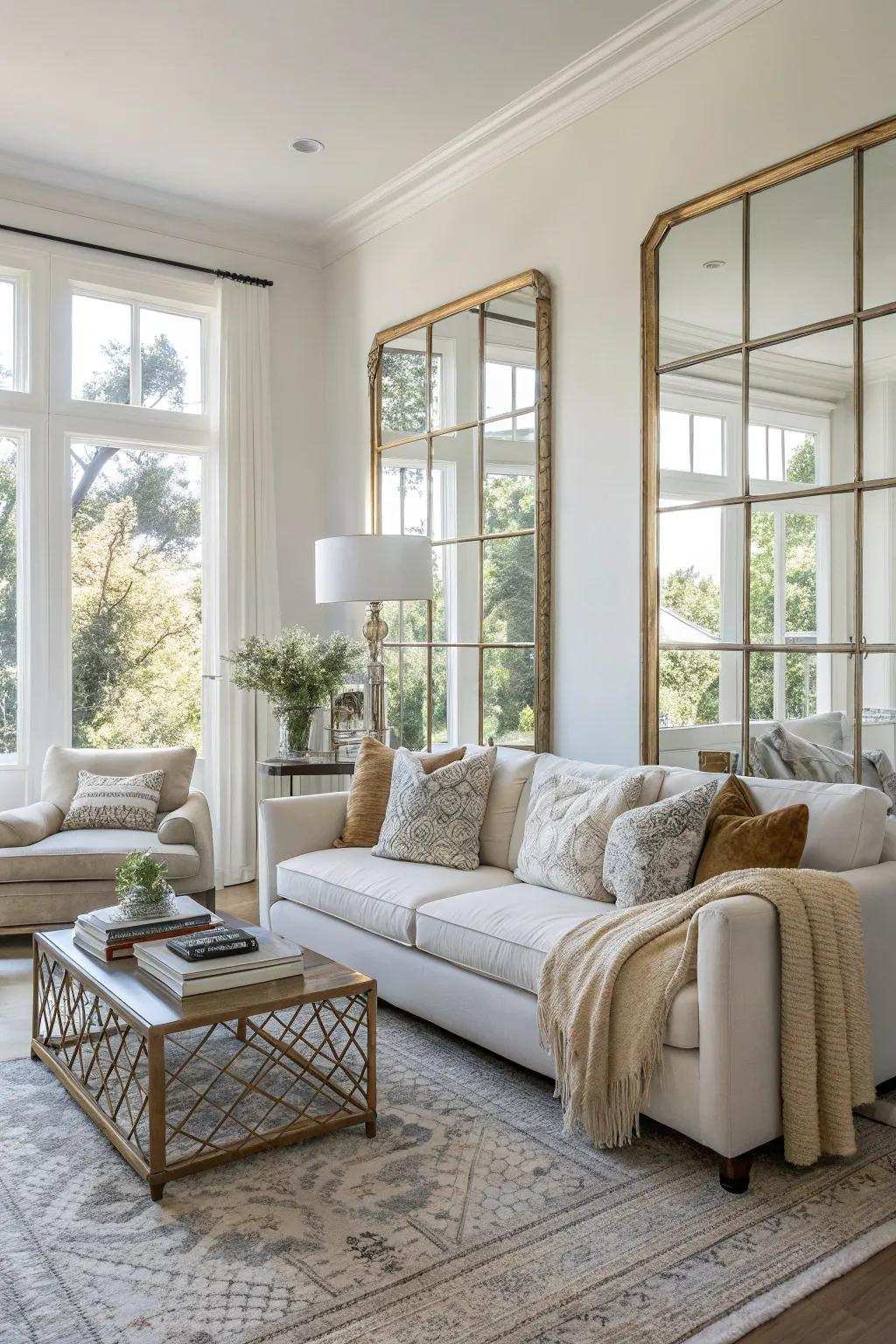 Mirrors thoughtfully positioned to double natural light and give a sense of space.