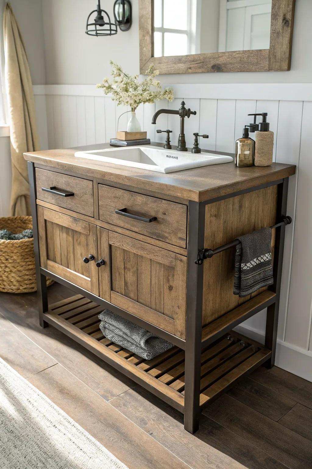 Mix rustic charm with modern flair in a countryside vanity.