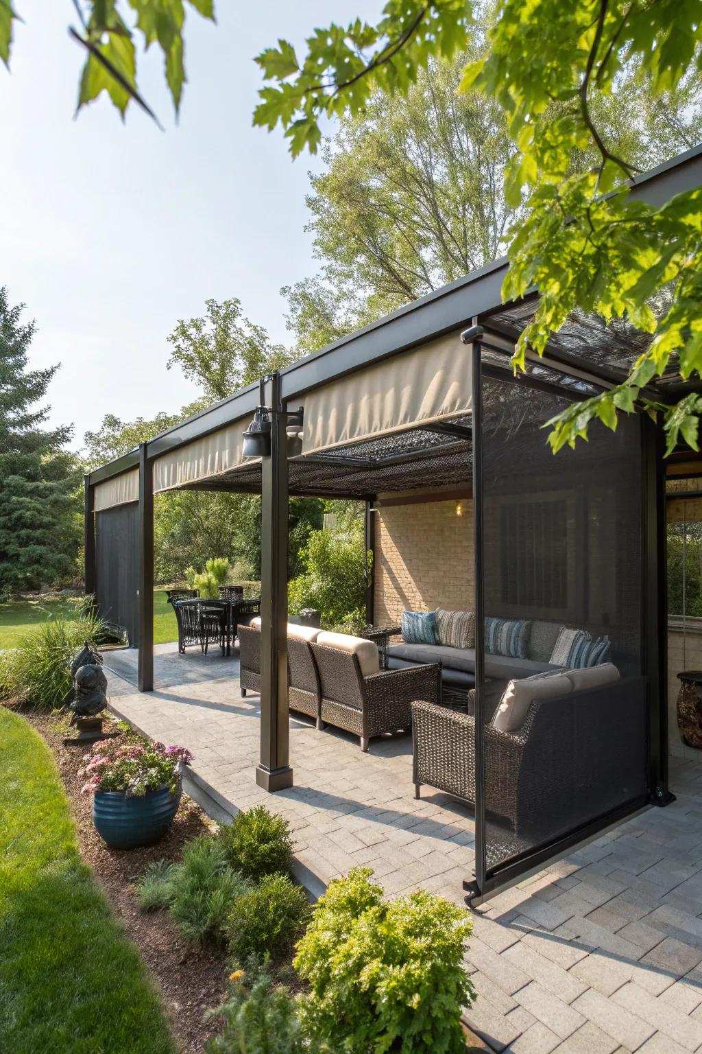 Mobilize shades offer adjustable privacy for patios.