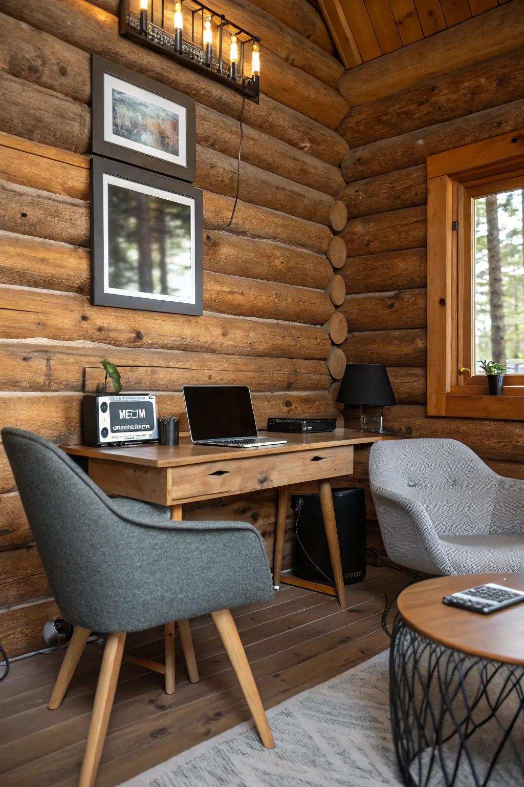 Modern conveniences meet traditional pine cladding allure.