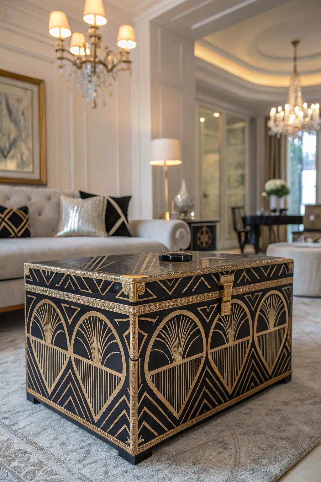 Modernist Period beauty with geometric gilded patterns.