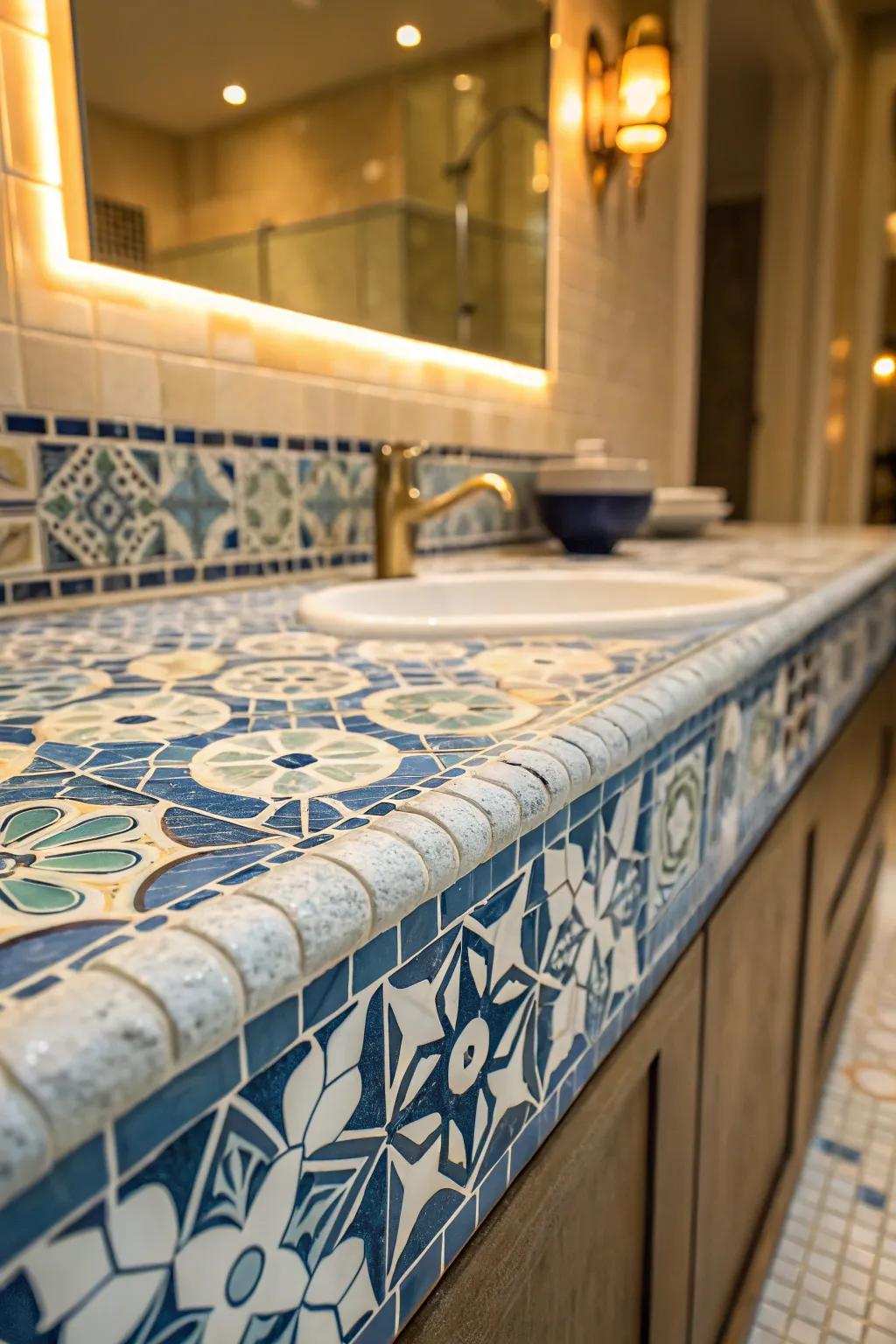 Mosaic tiles establish a creative center point.