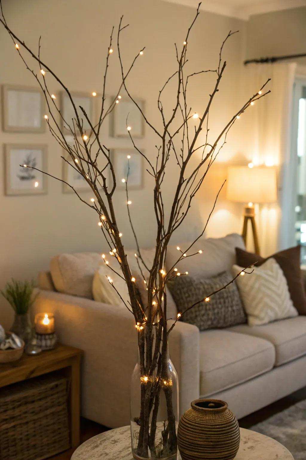 Naked stems featuring shimmering lights creating a tranquil style