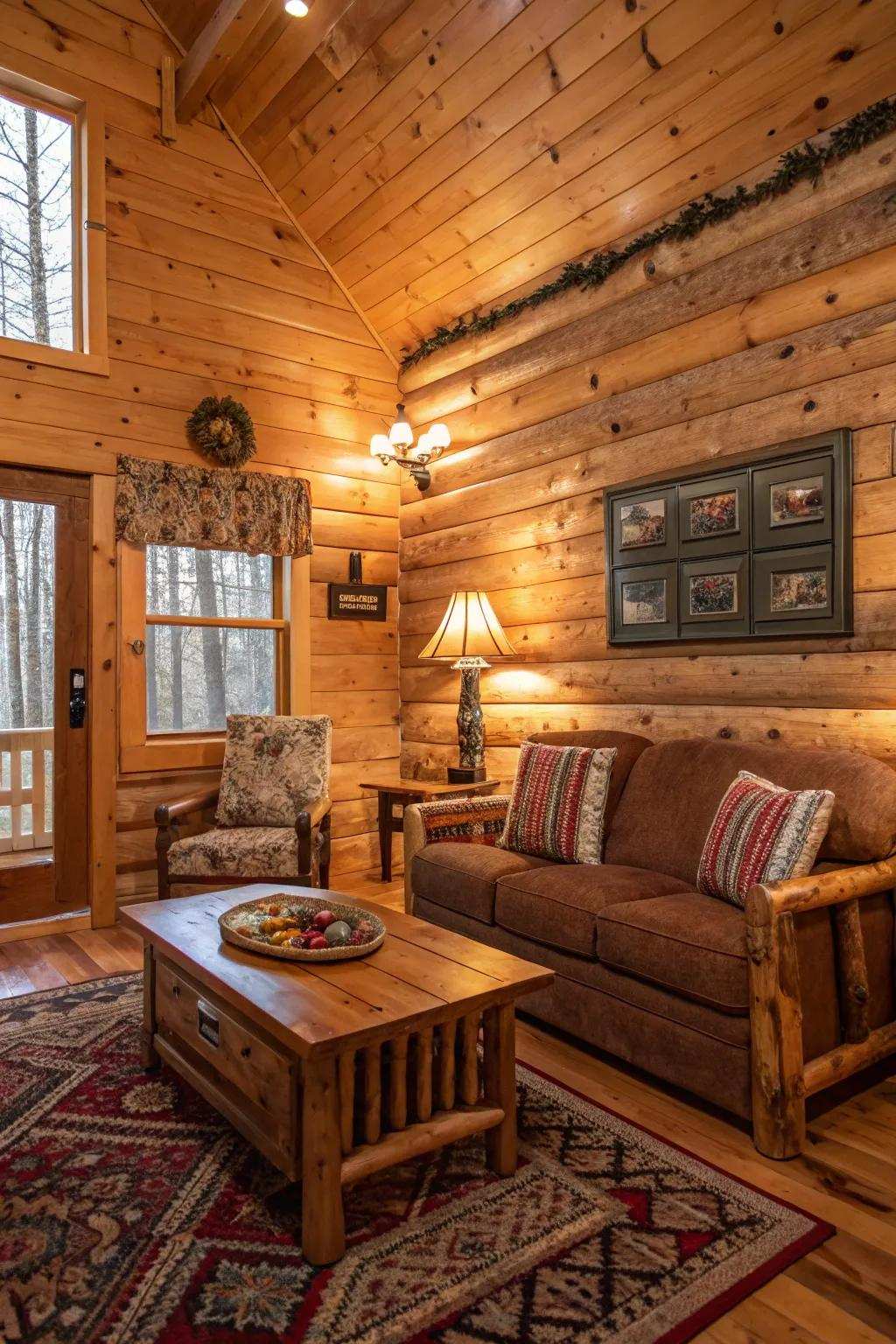 Natural color scheme boosting the warmth of pine cladding walls.