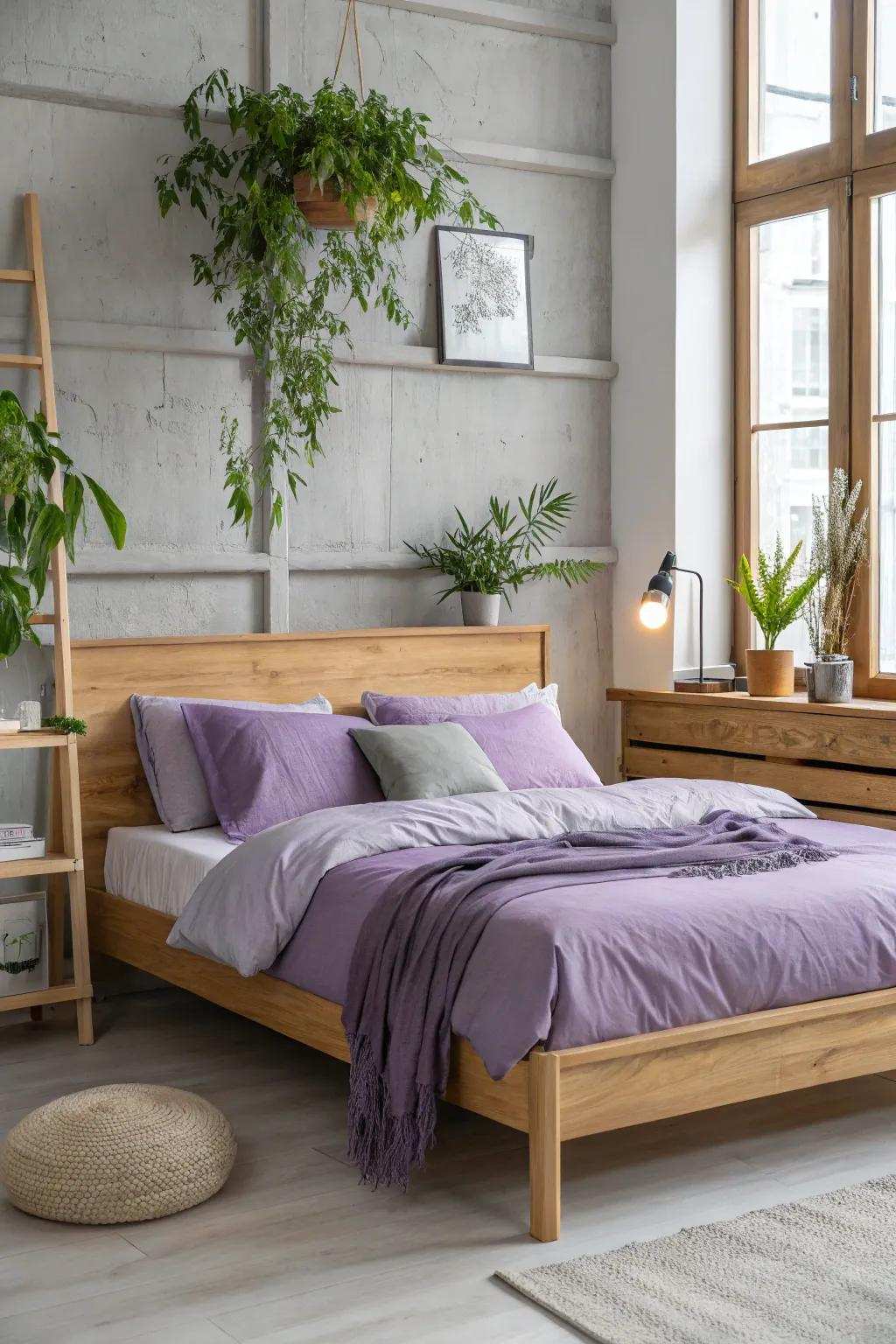 Natural elements like wood and greenery create a serene balance in your bedroom. #NatureInspired #InteriorInspo