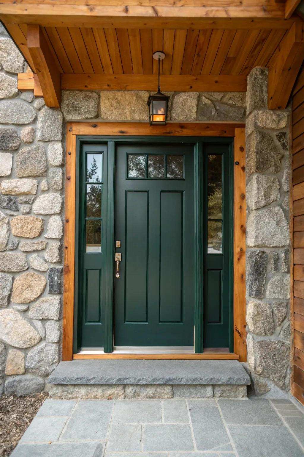 Natural resources establish a grounded and inviting entrance.