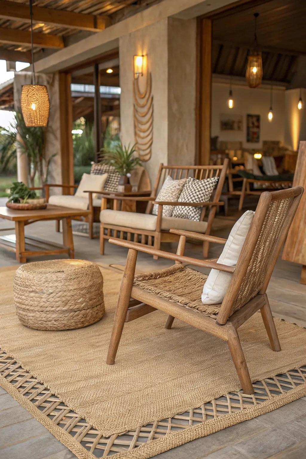 Natural textures add warmth and grounding to this inviting living room.