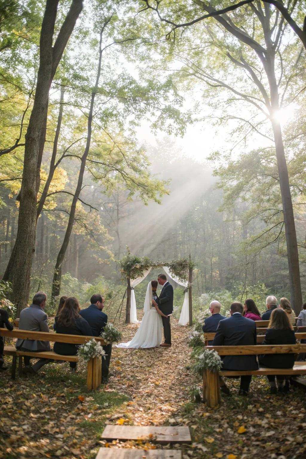 Nature delivers a stunning scenery for a boho wedding ceremony.