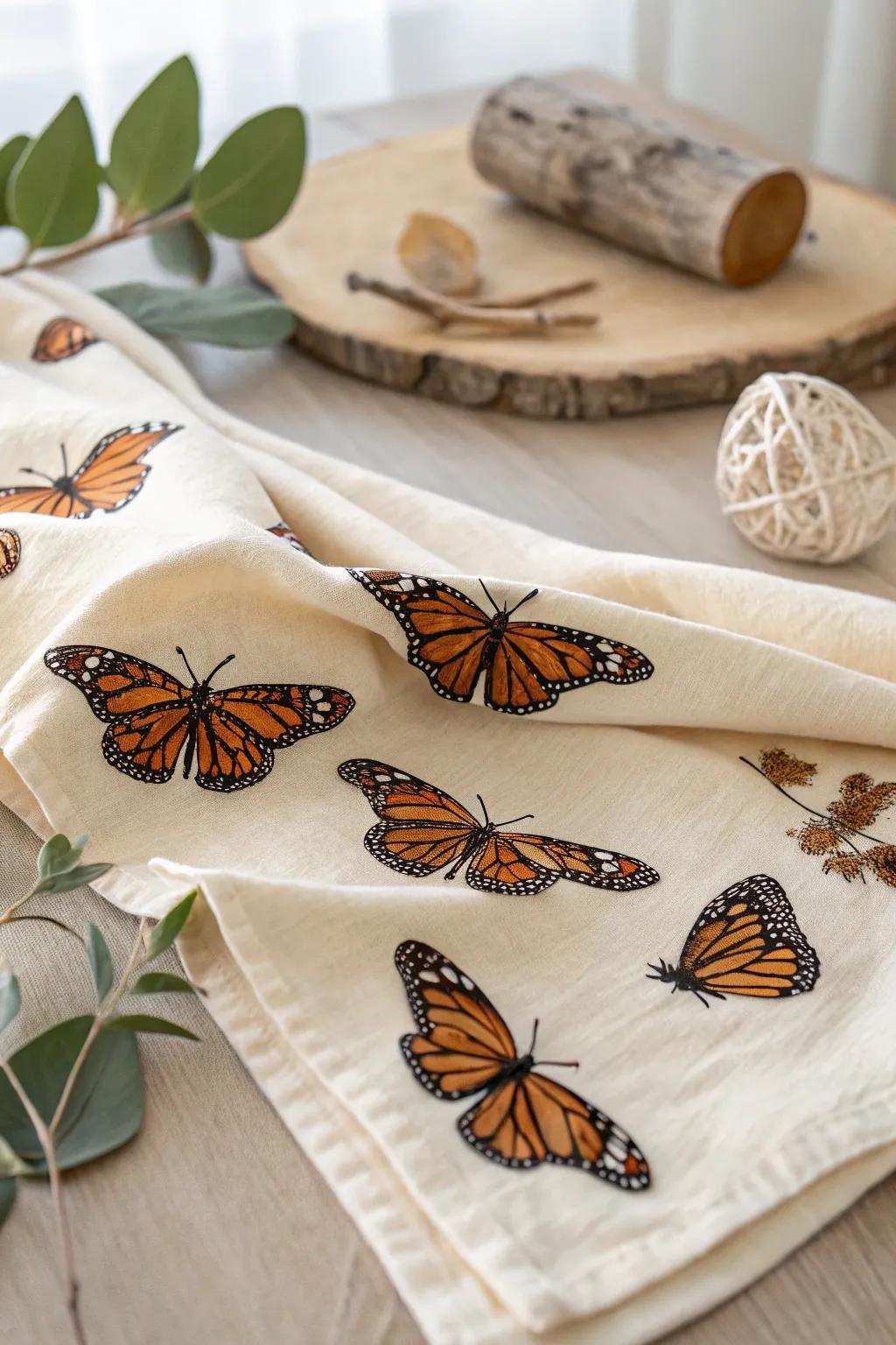 Nature's charm captured in bespoke butterfly printed textile, ideal for introducing an element of whimsy to your space.