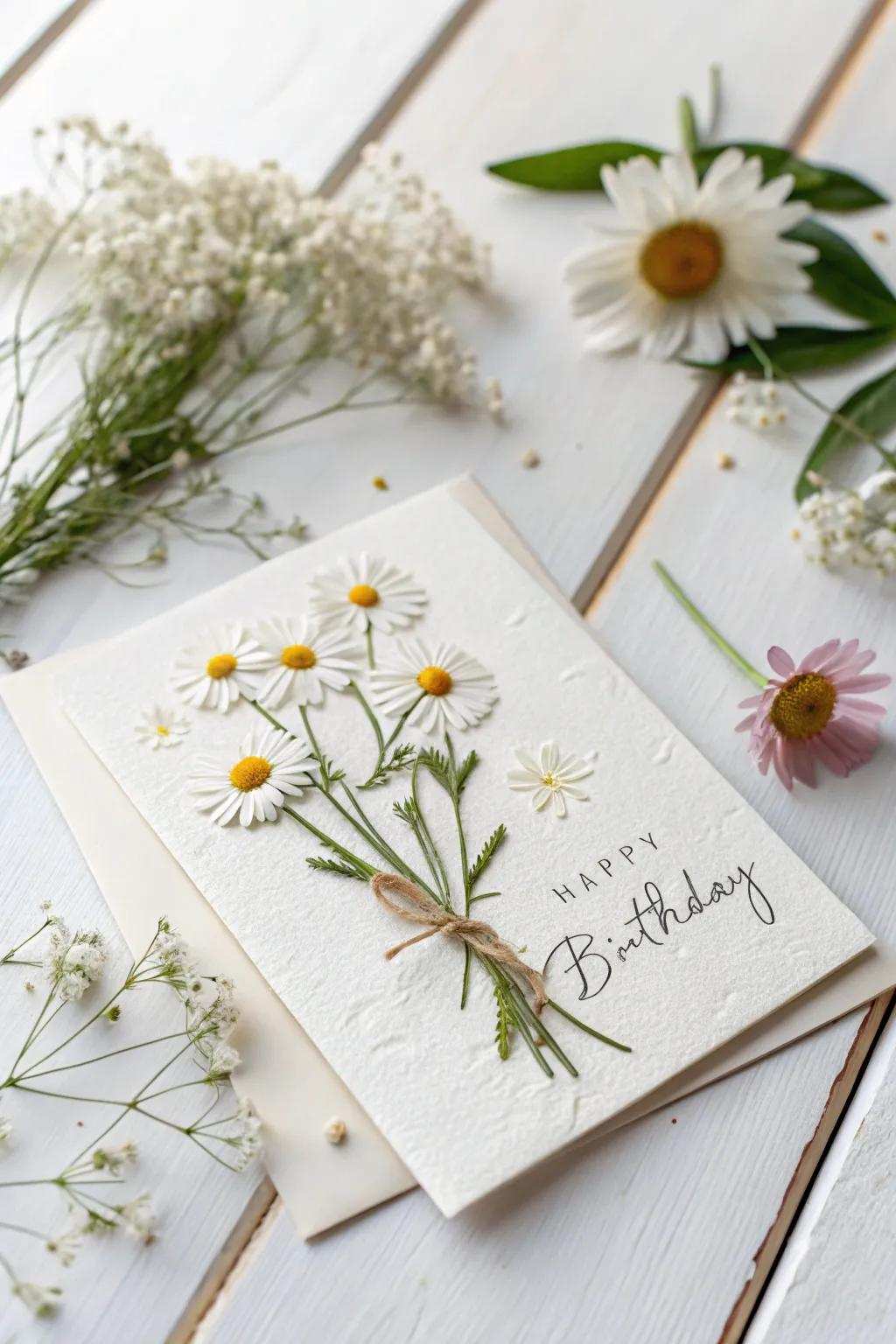 Nature's elegance encapsulated in a card - an uncomplicated yet sophisticated DIY birthday card embellished with pressed botanicals.