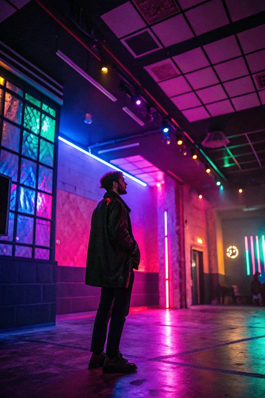 Neon lights enliven your celebration, accentuating each luminous aspect.