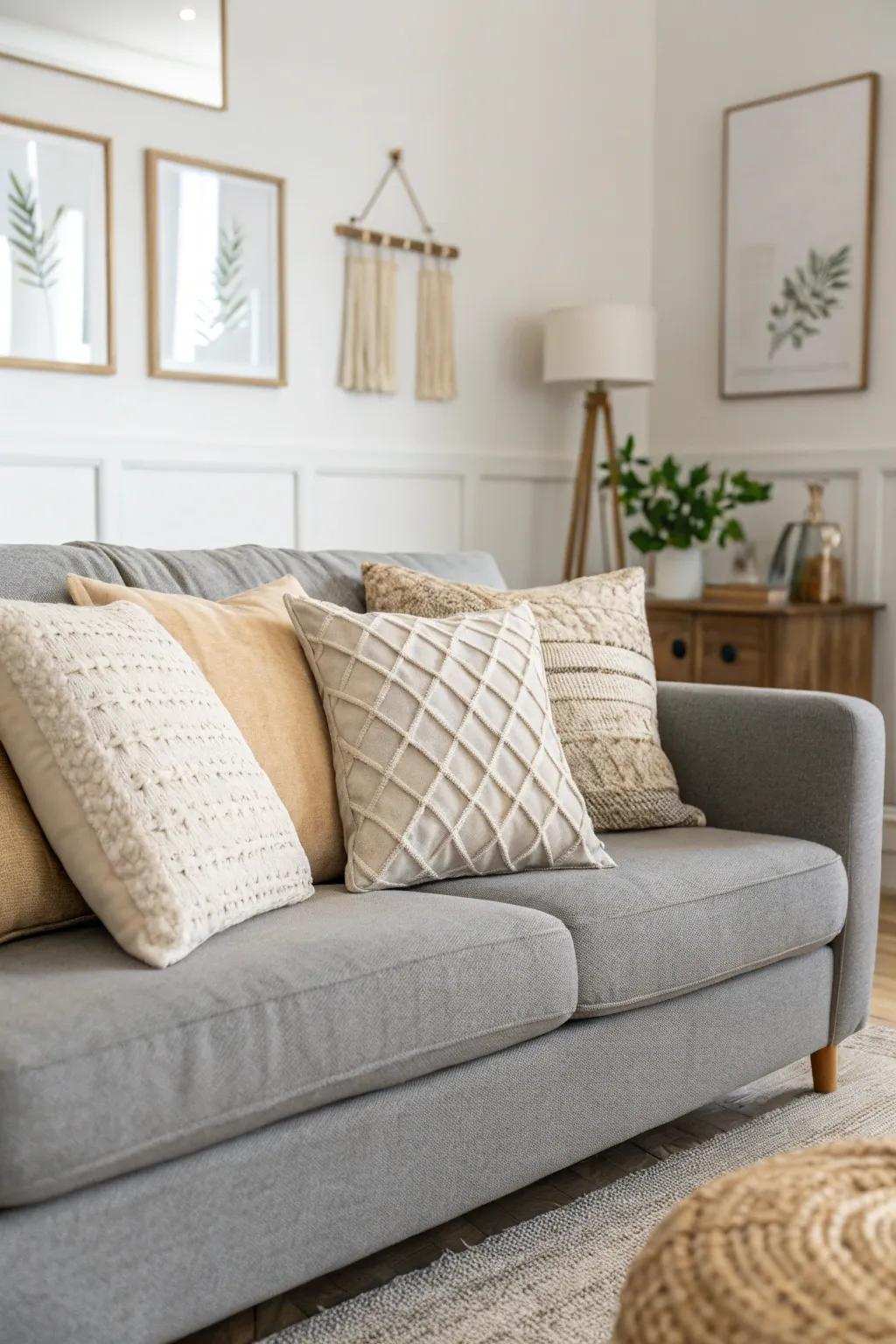 Neutral pillows foster an elegant and peaceful setting.