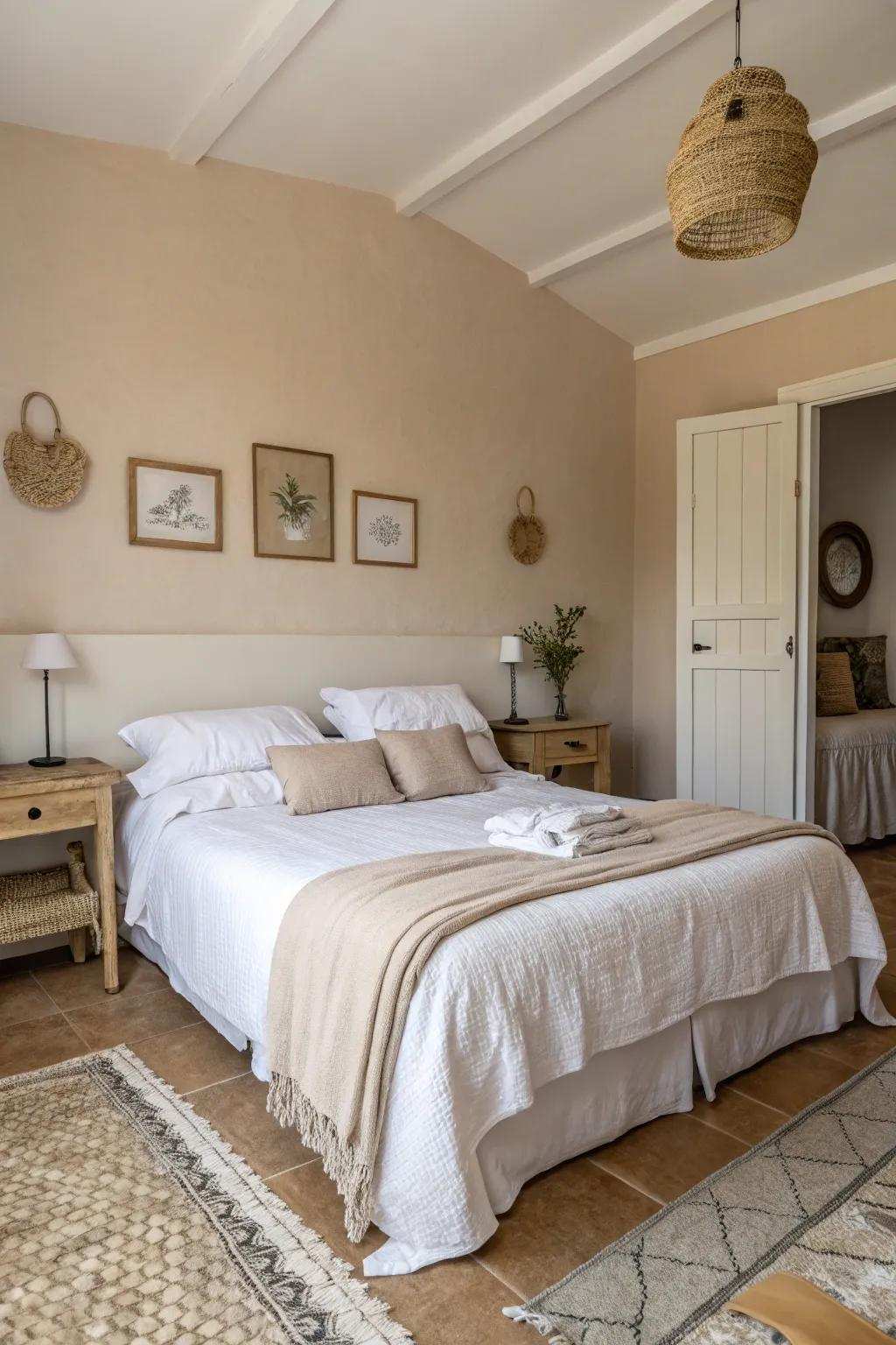 Neutral shades fashion a soothing, spa-like ambiance in your bedroom.