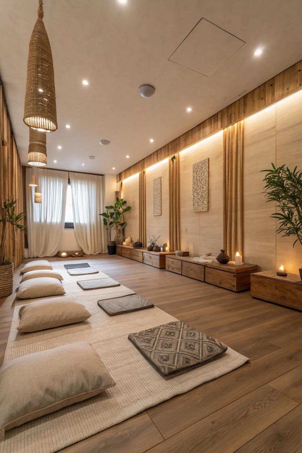 Neutral tones provide a tranquil backdrop for meditation.