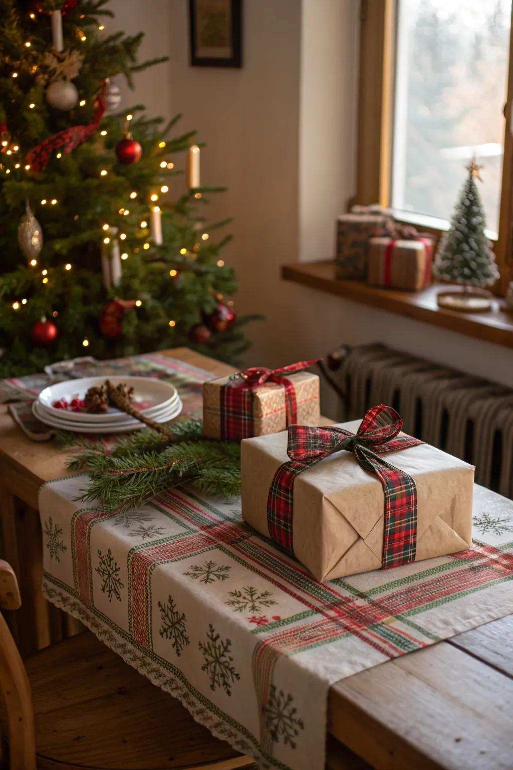 Offerings encased in tartan fabrics, evoking a quintessential and snug ambience.