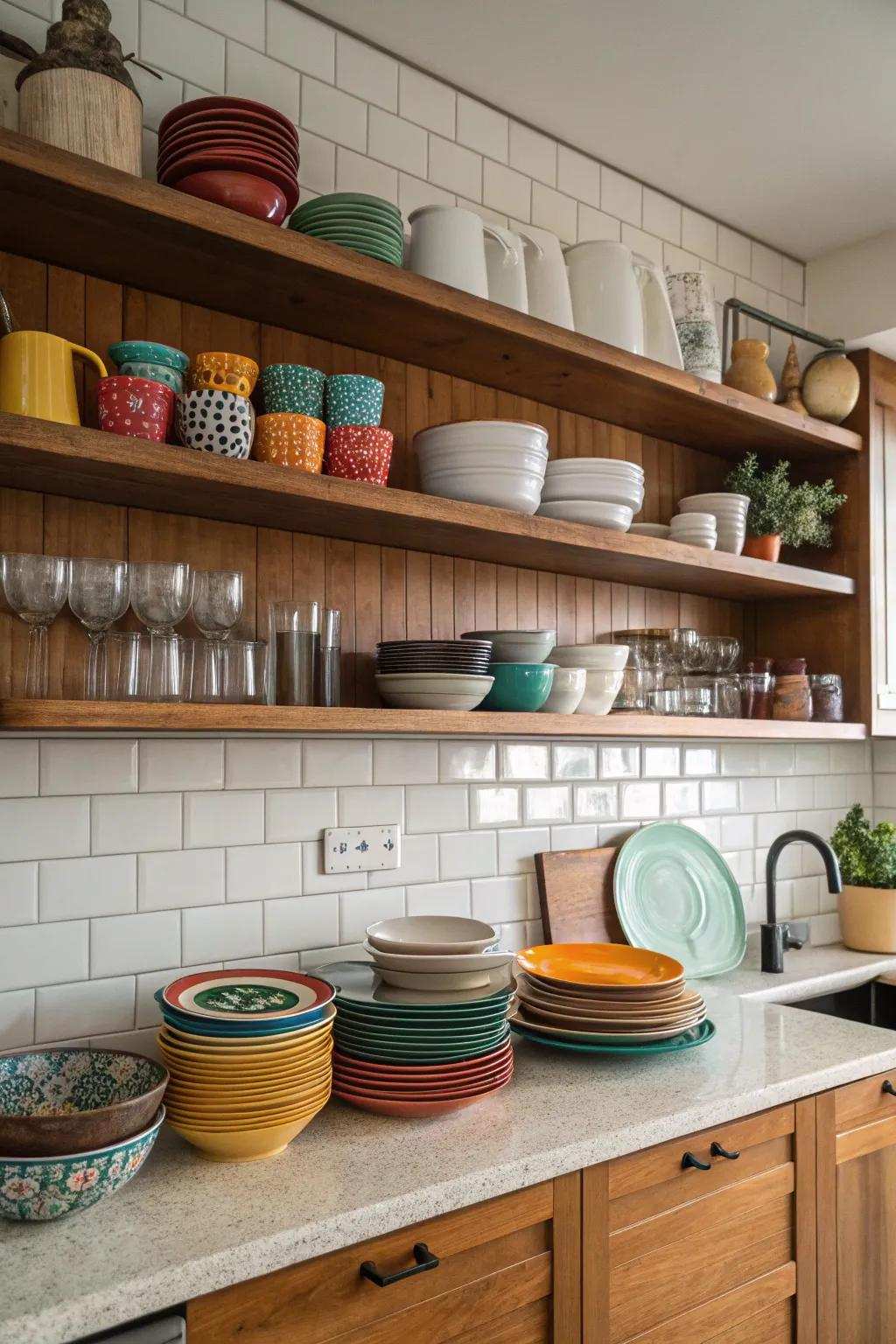 Open shelves offer a perfect mix of practicality and style.