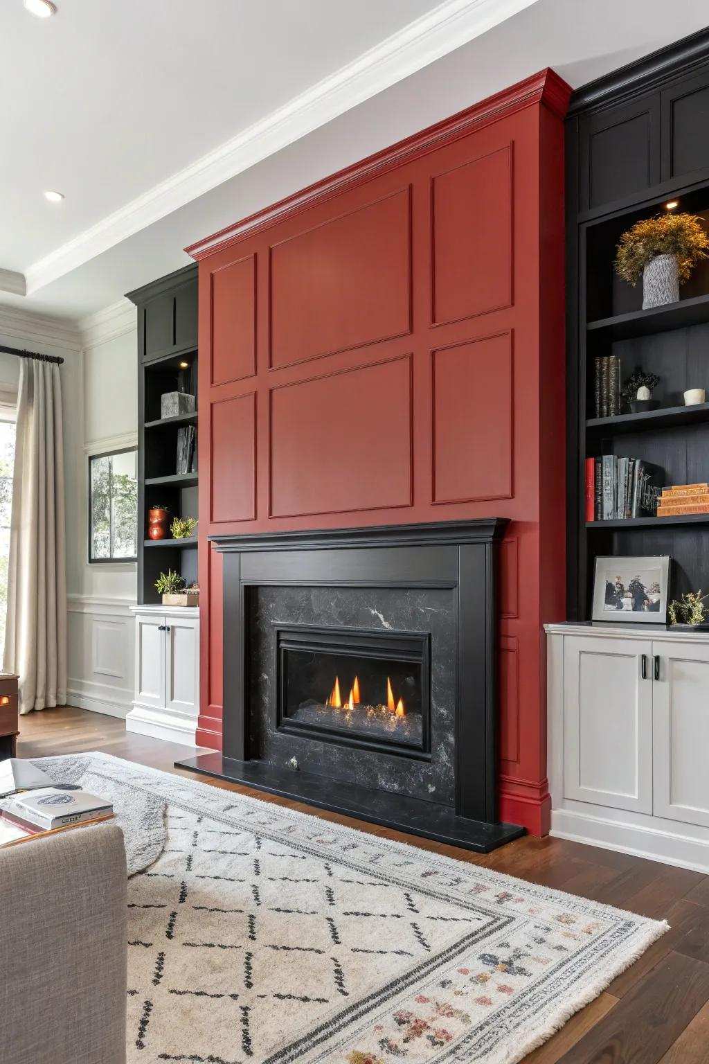 Opposing hues make this fireplace a standout feature.